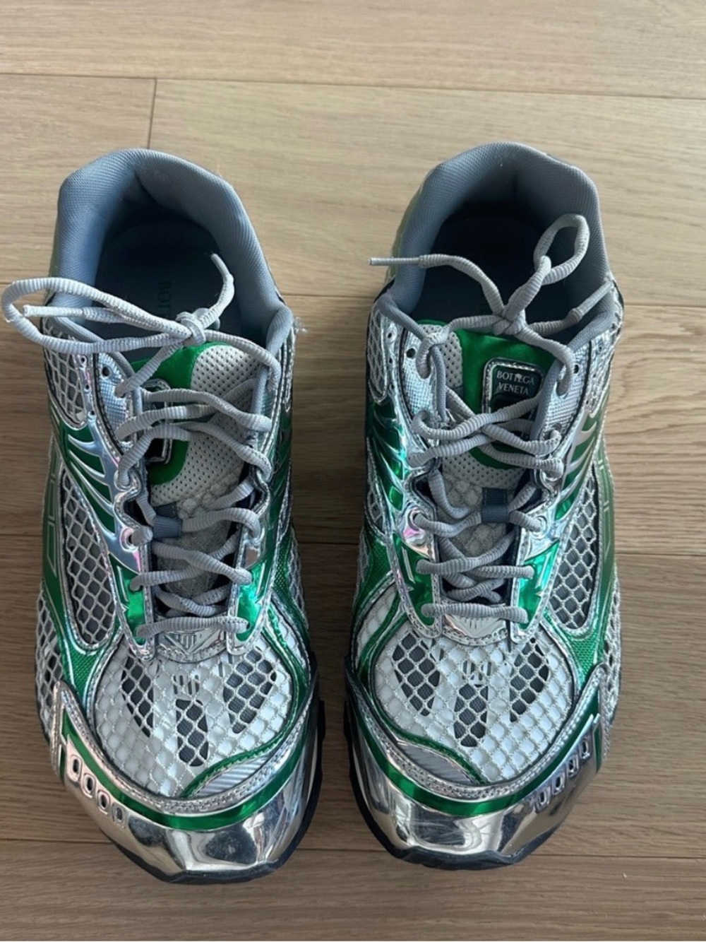 Bottega Veneta orbit and Green and silver Sneakers